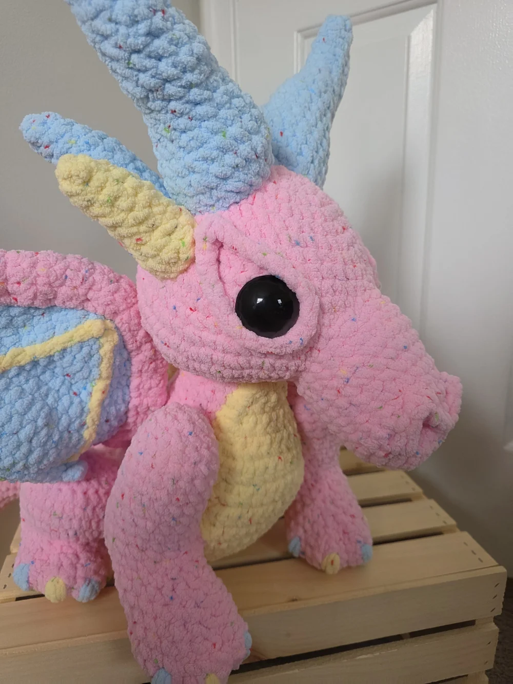 Handmade Plush Dragon Toy - Pink & Blue